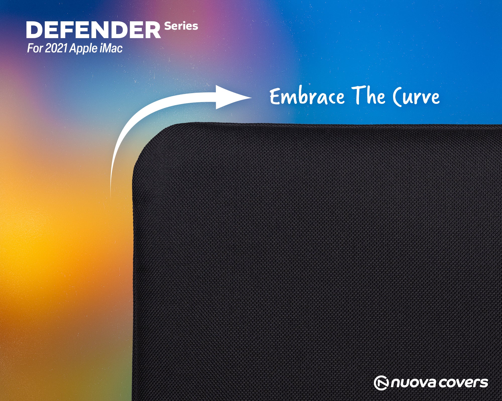 Close-up view of corner Defender Dust Cover for Apple iMac